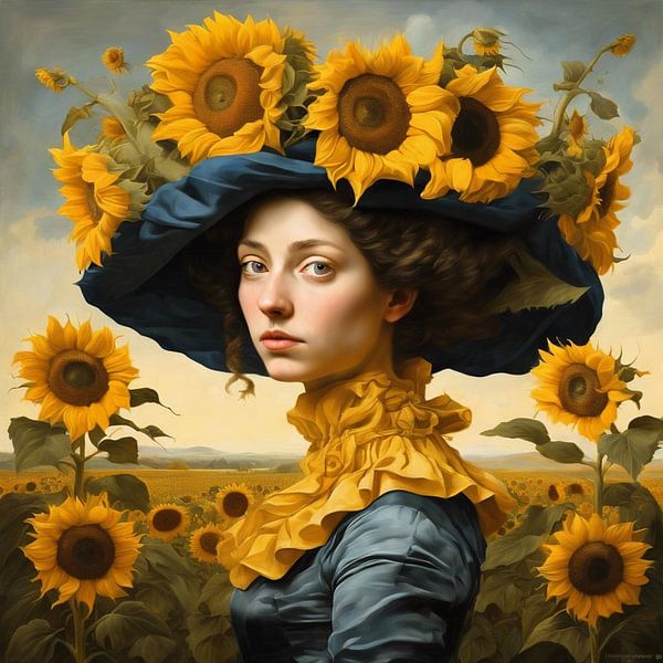 Fille avec les tournesols par Gert-Jan Siesling