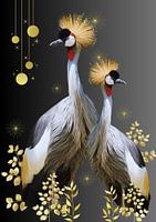 Kraniche mit goldenem Wappen