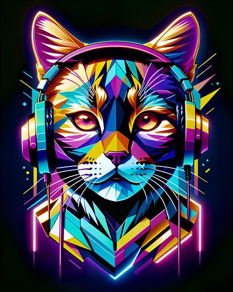 Katze im Kopfhörer Neonkunst von Makar Mokrynskyi