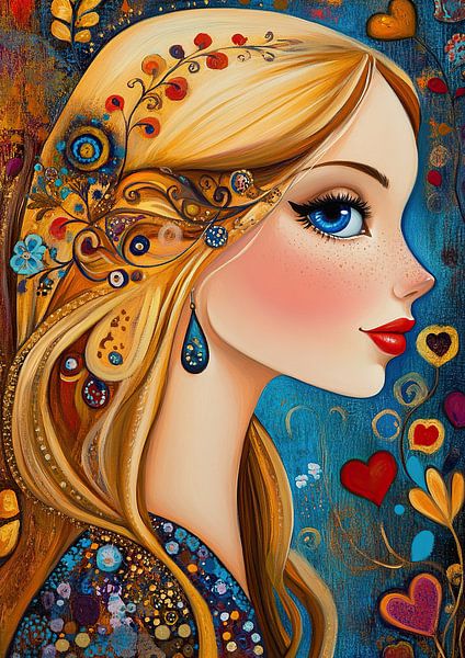 Woman and Hearts | Radiant Woman and Colourful Background by Eye catching paintings