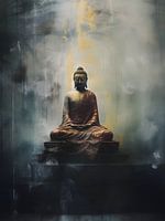 Enlightened Reflection - A Golden Buddha Amidst Ethereal Mists – Wall Art