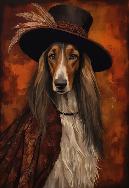 Chien courant afghan en robe victorienne par MIROKKU