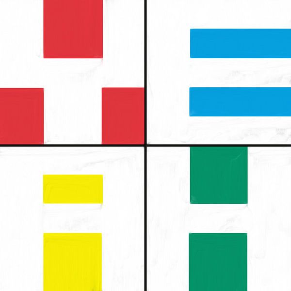 Geometrische Formen in rot blau gelb grün von Maurice Dawson