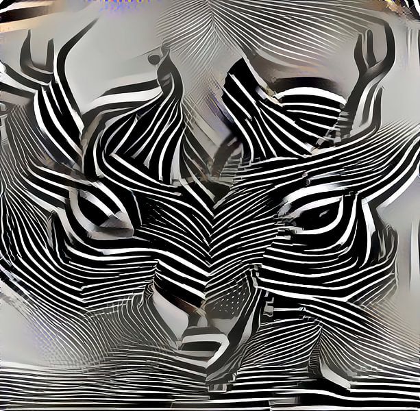 Antlers-Zebra, série Faces Noir et blanc par Mathilde Art, by Mirjam Zunnebeld