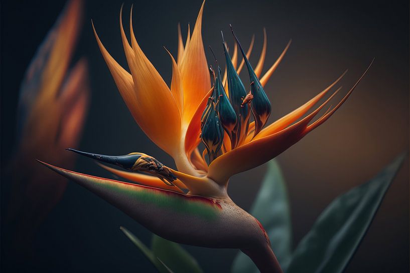 Strelitzia orange doré avec arc-en-ciel par Surreal Media