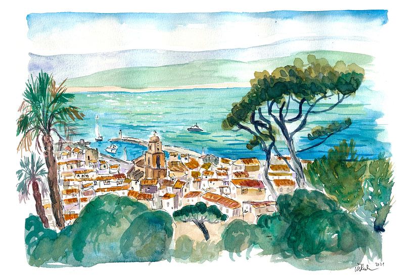 Saint Tropez Blick auf die türkisfarbene Küste der französischen Riviera von Markus Bleichner