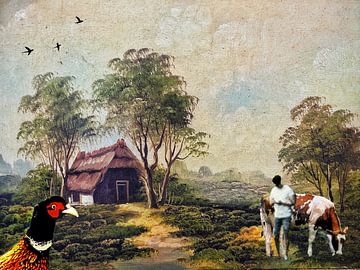 Painting 2.0 of farm, farmer and cow