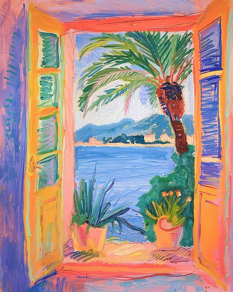 Henri Matisse Style Poster, Mediterranean Sea, Open Window, Pastel by Niklas Maximilian