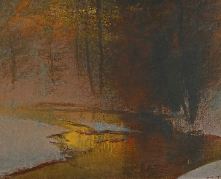 Verschneiter Fluss bei Sonnenuntergang, Ladislav Mednyánszky von Meisterhafte Meister