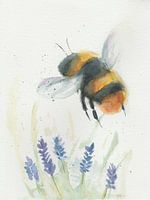 Bumblebee and lavender handpainted watercolour