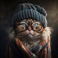 Chat hipster portant des lunettes et un chapeau