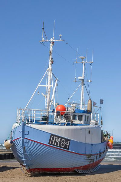 blue fishing boat in Løkken by Sander Groenendijk