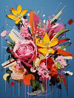 Gemälde eines bunten, wilden Blumenstraußes