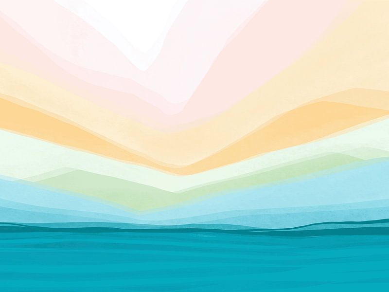 Türkisfarbene Landschaft in Pastelltönen  von Femke Bender