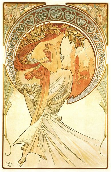 Beste Kunst: Dichtkunst - Art Nouveau Schilderij Mucha Jugendstil op AF-46