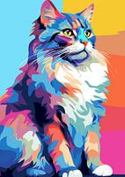 Chat Animal WPAP Pop Art Color Style