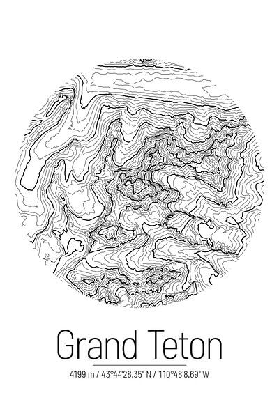 Grand Teton | Landkarte Topografie (Minimal) von ViaMapia