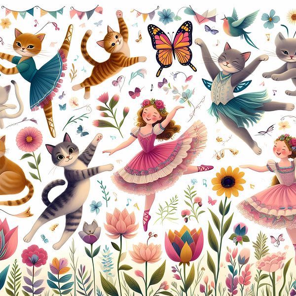 Katzen und tanzende Mädchen von Tatjana Korneeva