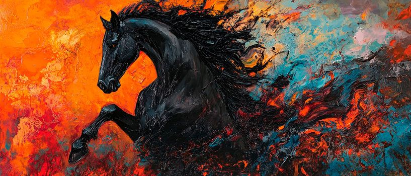 Black horse in a storm - Expressive by Poster Art Shop