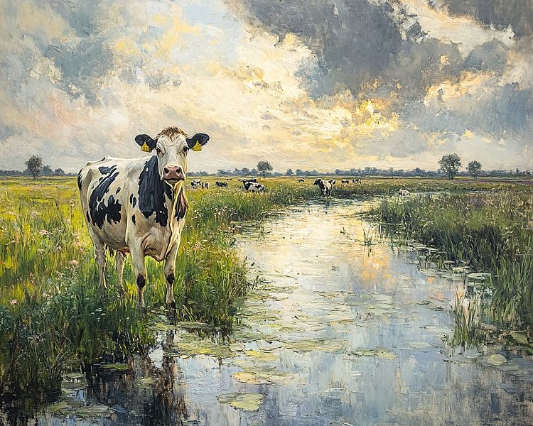 Niederlande Landschaft | Wiese Reflexionen von Abstraktes Gemälde