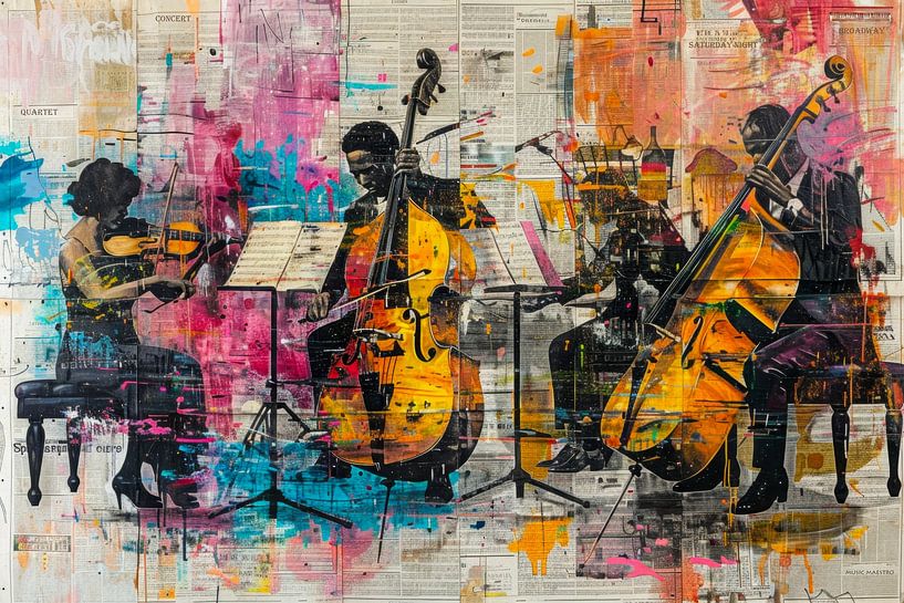 Strijkkwartet Graffiti - Kleurrijke Urban Schilderkunst van BowiScapes abstract en digitale kunst