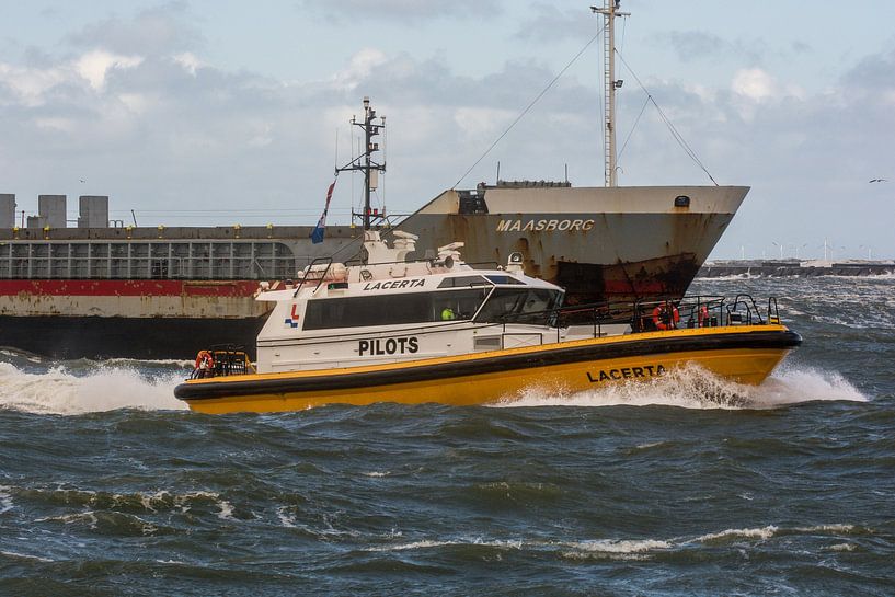 Bow to bow the pilot ship returns to the port of IJmuiden. by scheepskijkerhavenfotografie