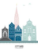 Skyline-Illustration der Stadt Sittard in Farbe
