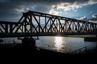 Railroad bridge in sunset