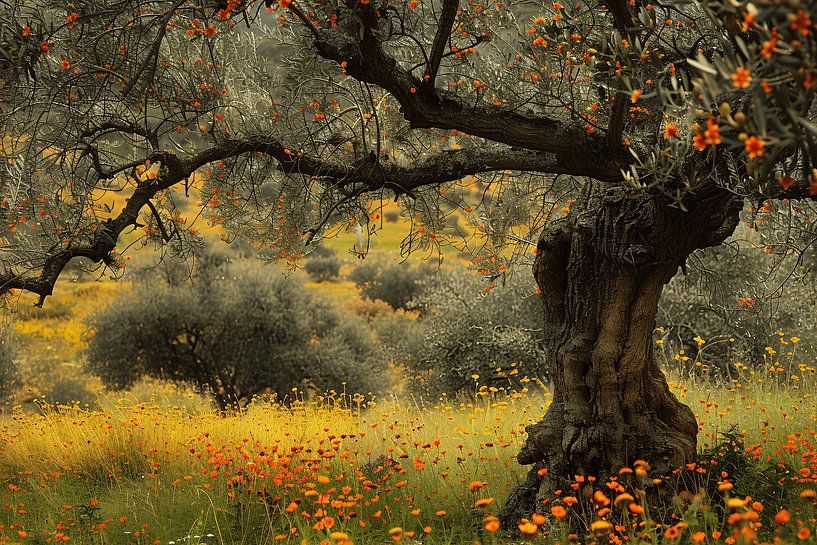 Flowering tree in field by Art & Soul Creations