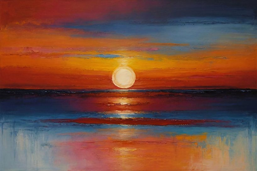 Coucher de soleil vibrant, reflets orange de la mer par Art & Soul Creations