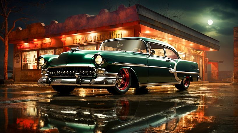 US-Retro-Auto aus den 50er Jahren bei Nacht von Animaflora PicsStock