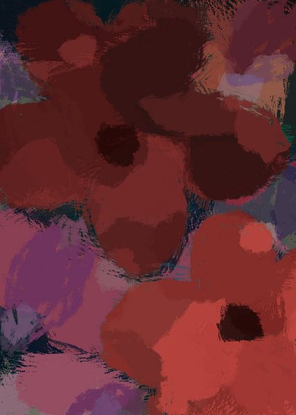 Fleurs pop art dans des tons chauds de brun, de violet et de noir. par Dina Dankers