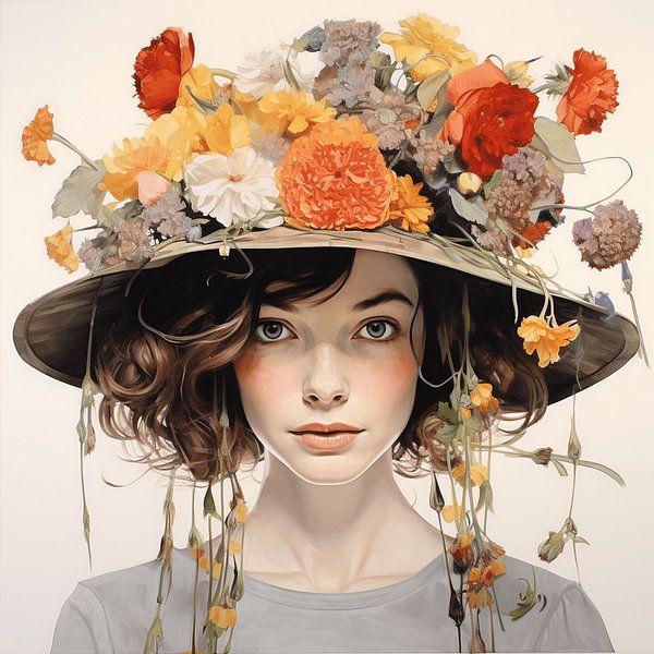 Young woman portrait wild flower hat snapshot by gm_designs