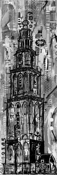 Martinitoren Groningen black and white by Janet Edens