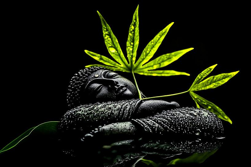 Ruhender Buddha mit Blättern von Art & Soul Creations