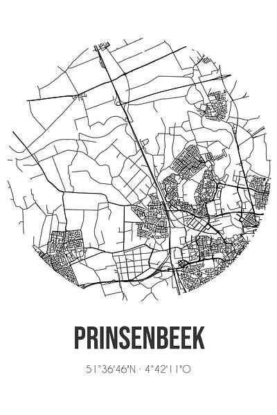 Prinsenbeek (Noord-Brabant) | Karte | Schwarz und Weiß von Ortsdrucke