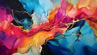 Abstrait, encre à l'alcool, couleurs vibrantes avec de l'or