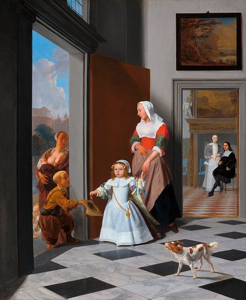 A Nurse and a Child in an Elegant Foyer, Jacob Ochtervelt by Masterful Masters