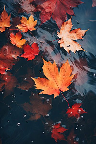 Maple leaves in the water by Kimmisophiee
