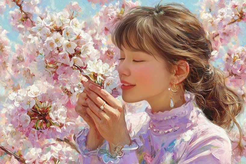 malerisches Japan Frau mit Blüte sakura von Egon Zitter