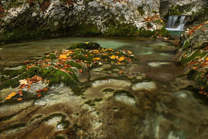 Chute d'eau avec des couleurs d'automne dans le parc national de Triglav, Slovénie par Gunther Cleemput