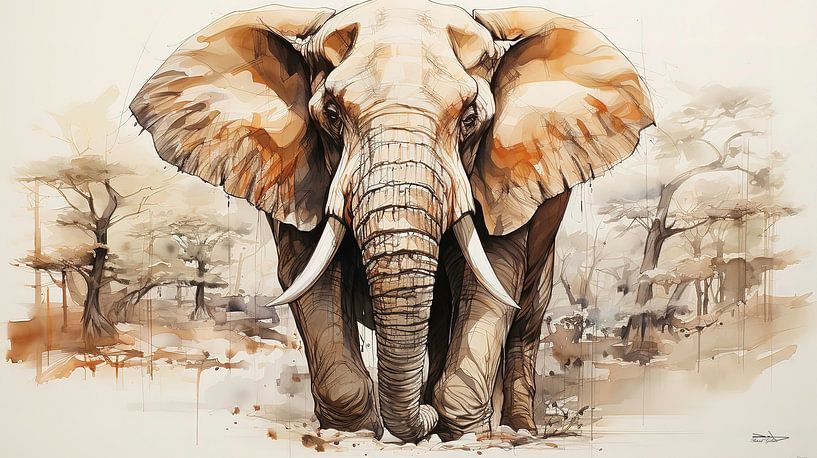 Federzeichnung eines Elefanten von Gelissen Artworks