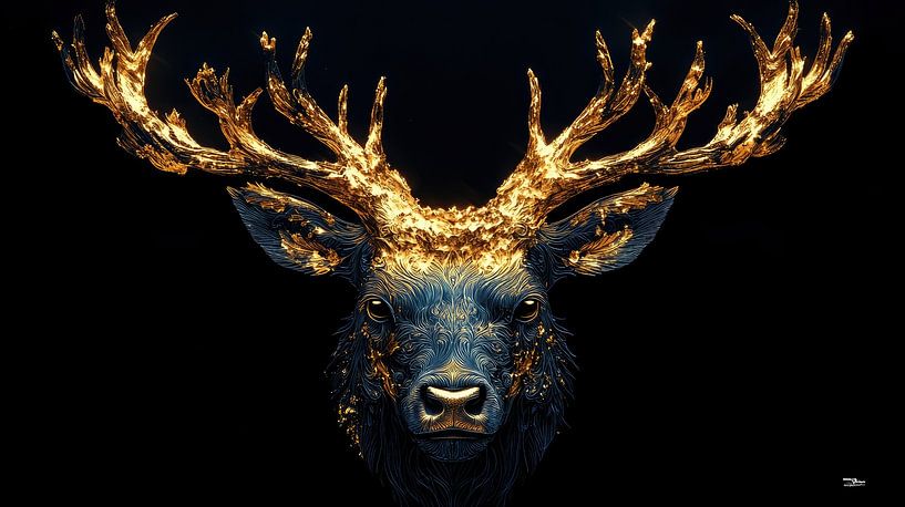 golden animal on a black background by Gelissen Artworks