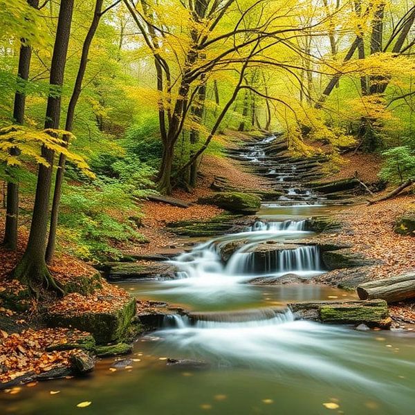 a quiet waterfall flowing in the forest. by J.a Dijkstra
