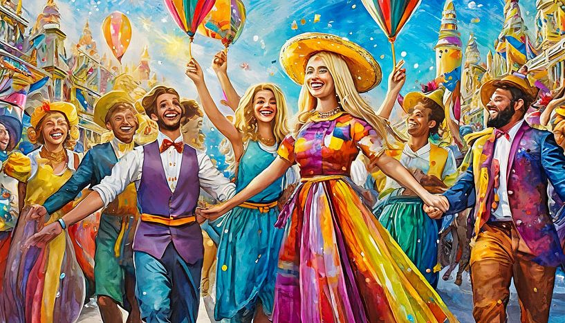 Gruppe von Menschen beim Karnevalsumzug, Kunstdesign von Animaflora PicsStock