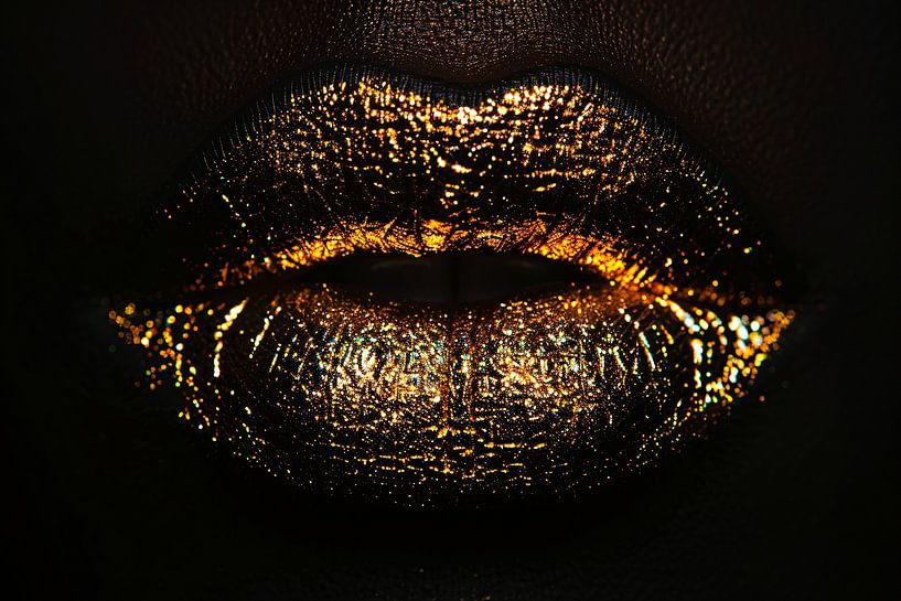 Glossy gold and black lips close-up by Art & Soul Creations