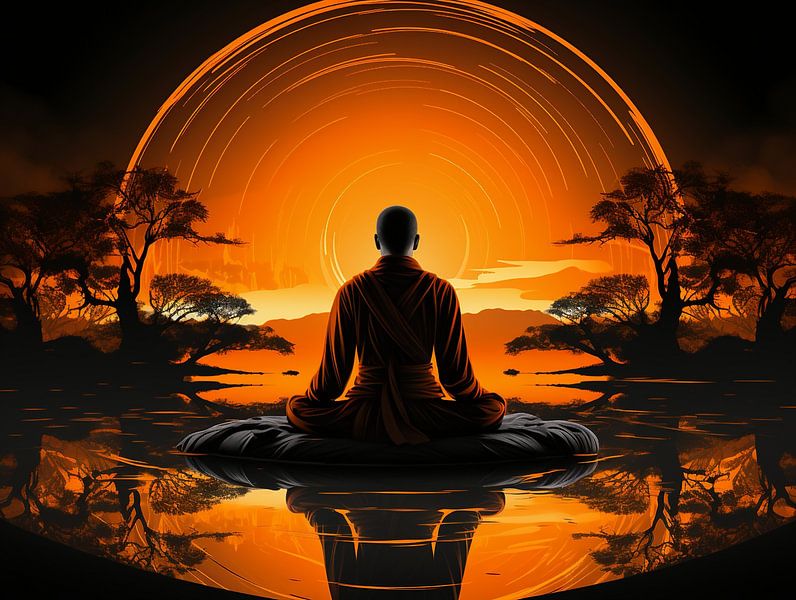 Silhouette of a person meditating on a sunset by Animaflora PicsStock