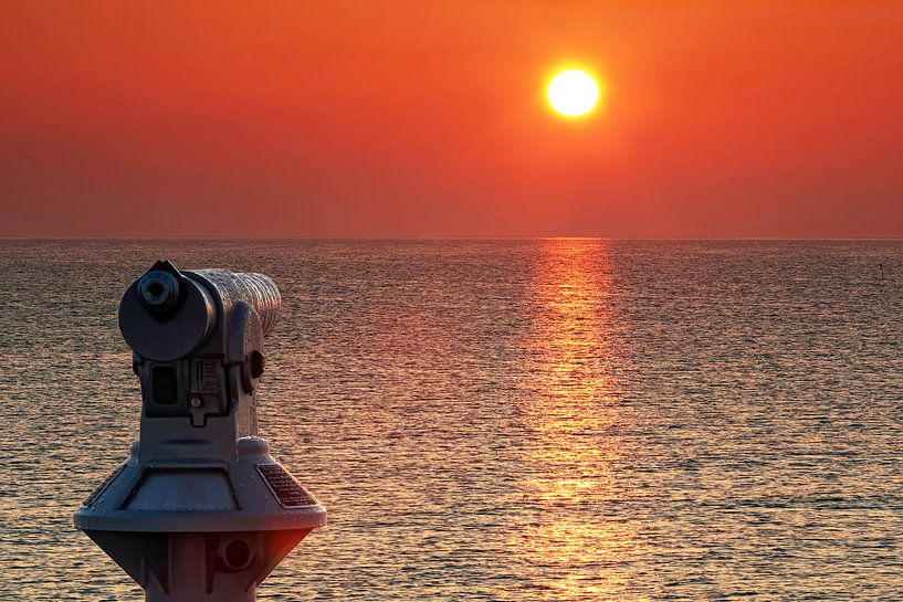Telescope at the sea at sunset by Frank Herrmann