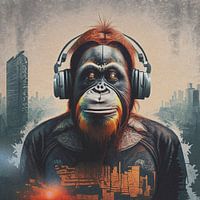Portrait numérique d'Orang Utang avec casque et lunettes de soleil