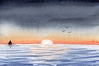 Coucher de soleil sur la mer avec un ciel orageux